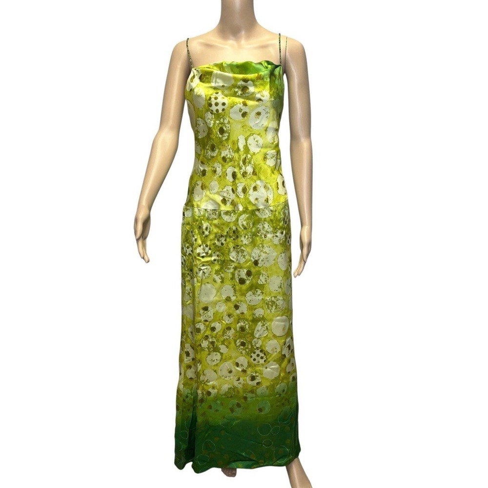 Y2K Silk Maxi‎ Dress Beaded Straps Green Whimsigoth Fairy 90s Sz 8 Rex Lester